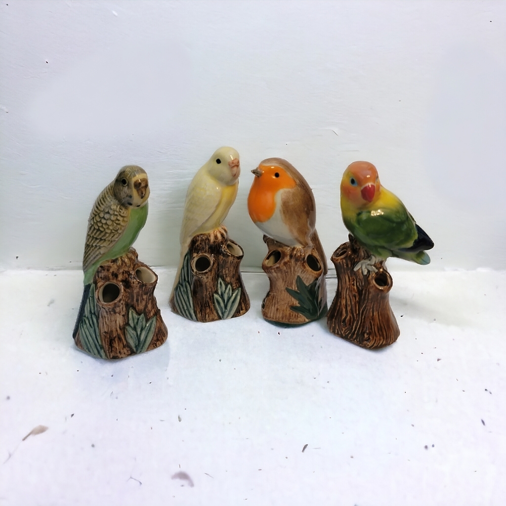 4 New Watson Kennedy Quail Ceramic Bird Bud Vases with tags